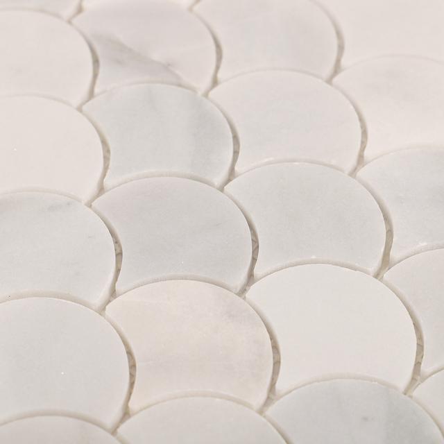 White Marble Polished Fish Scale Mosaic Tiles — mosaic vảy cá (fish scale) bằng đá marble trắng