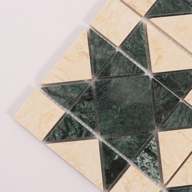 Green Mixed Beige Stars Marble Mosaic Tiles — mosaic ghép nghệ thuật bằng đá marble xanh lục & beige
