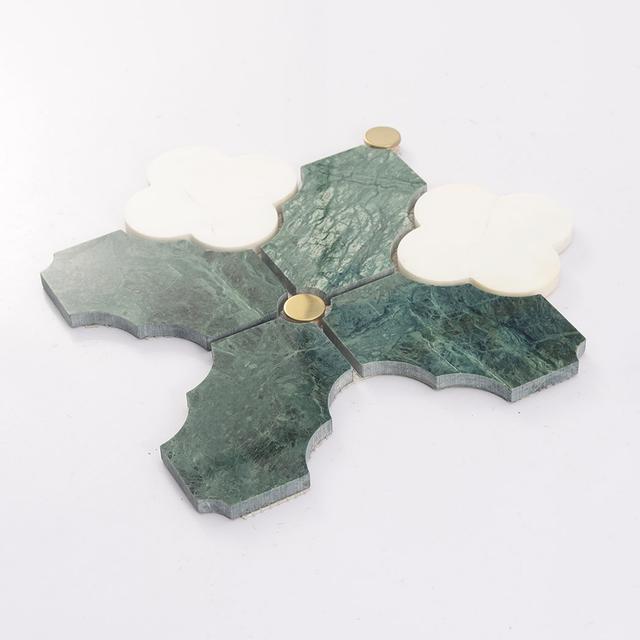 Dark Green Arabesque Marble Mosaic — mosaic arabesque bằng đá marble xanh lục đậm