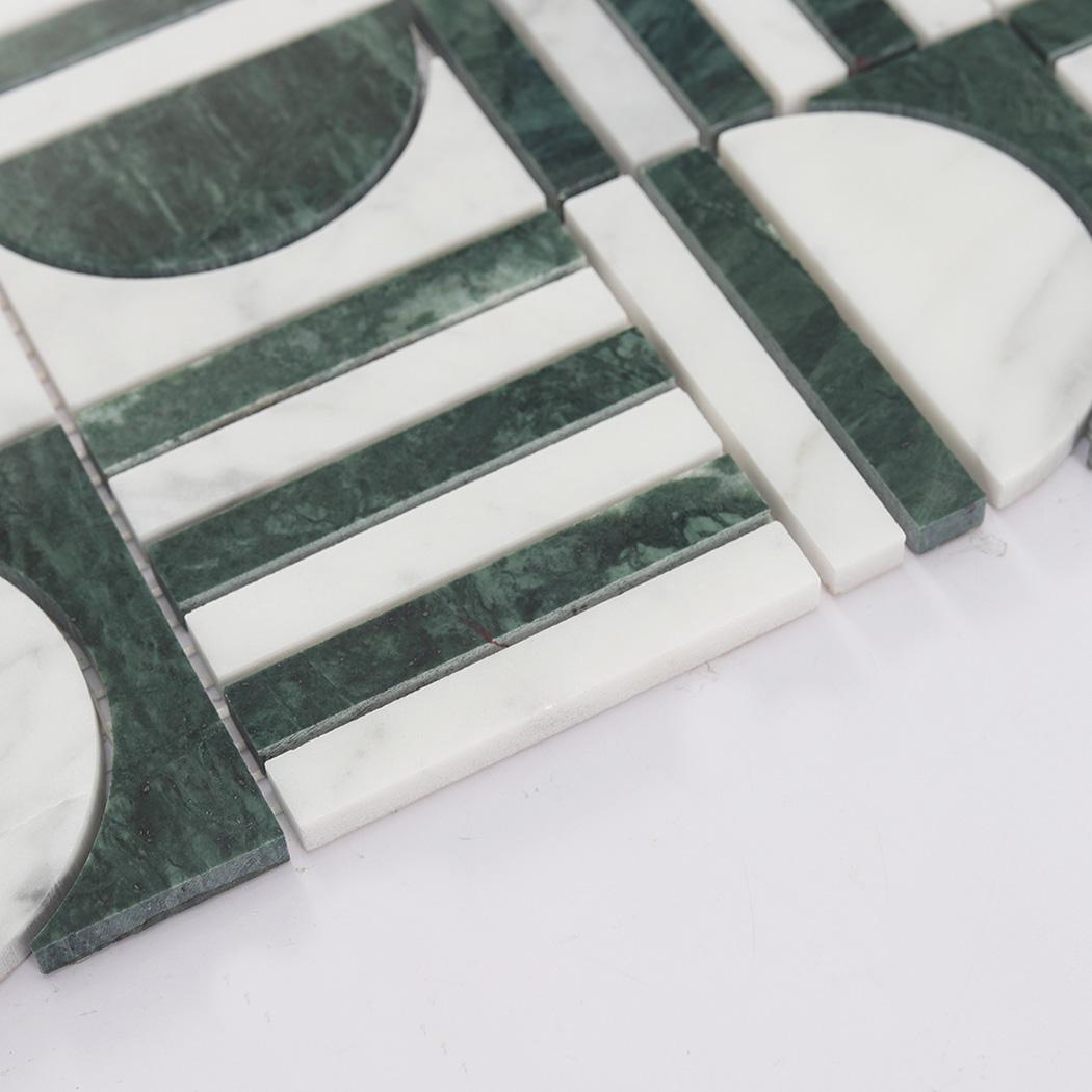 Geometric Green and White Marble Mosaic Backsplash and Bathroom Tile — mosaic ghép nghệ thuật bằng đá marble trắng & xanh lục