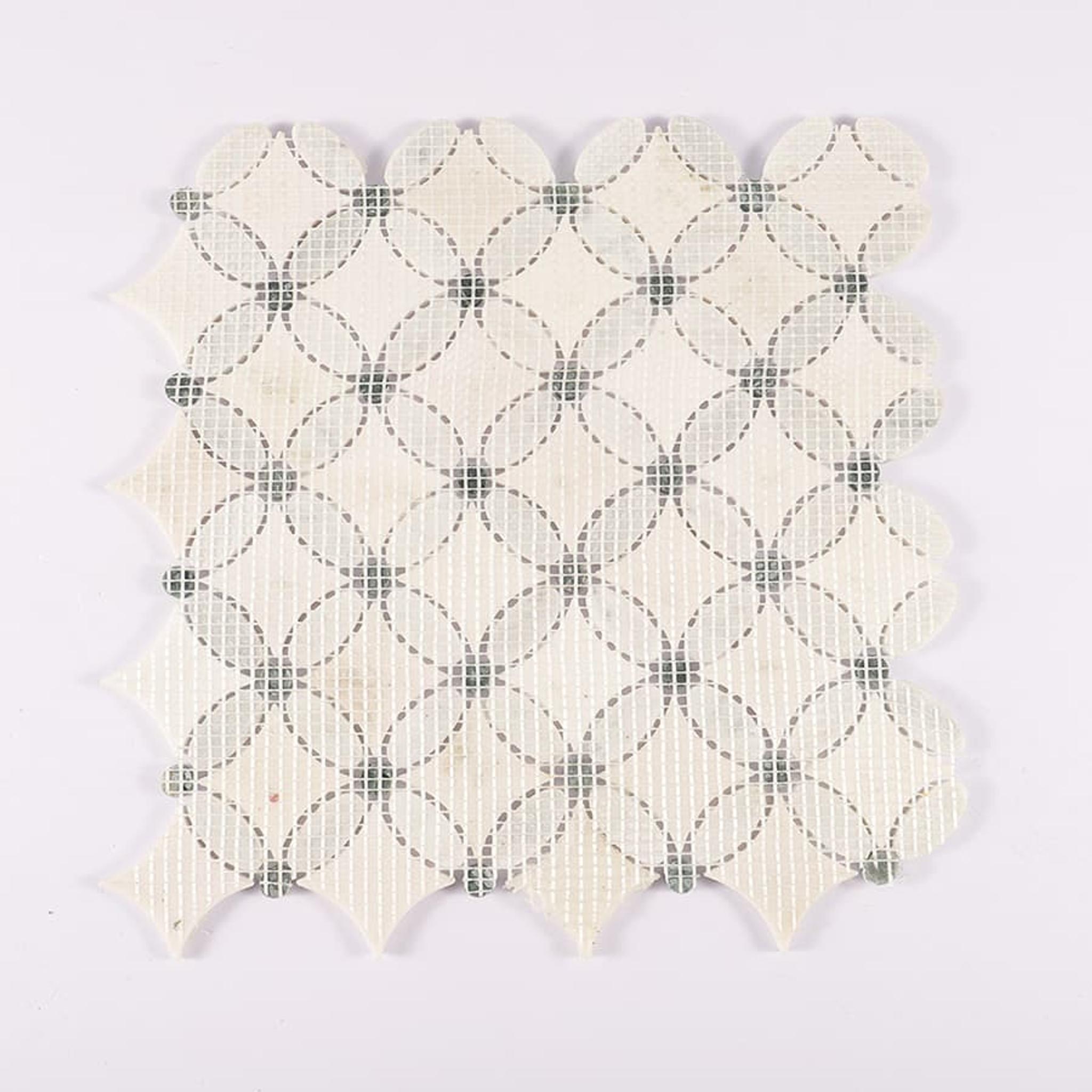 White and Green Floral Marble Floor Tile — mosaic hoa văn waterjet bằng đá marble trắng & xanh lục