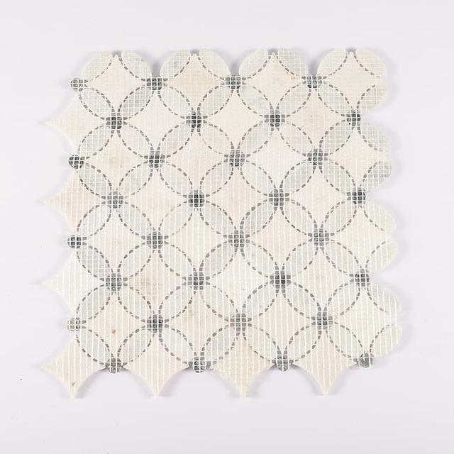 White and Green Floral Marble Floor Tile — mosaic hoa văn waterjet bằng đá marble trắng & xanh lục