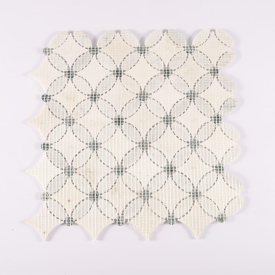 White and Green Floral Marble Floor Tile — mosaic hoa văn waterjet bằng đá marble trắng & xanh lục
