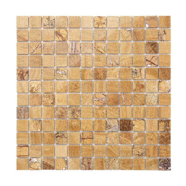 Polished Yellow Wood Vein Square Marble Mosaic Tiles — Rochelle Rochelle Stone