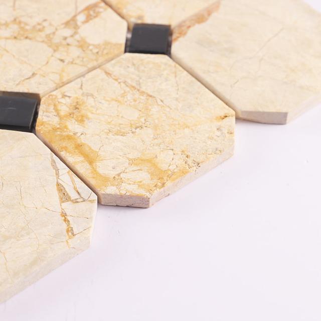 Crema Octagon Marble With Black Dot Mosaic Tile For Walls And Floors — mosaic ghép nghệ thuật bằng đá marble đen