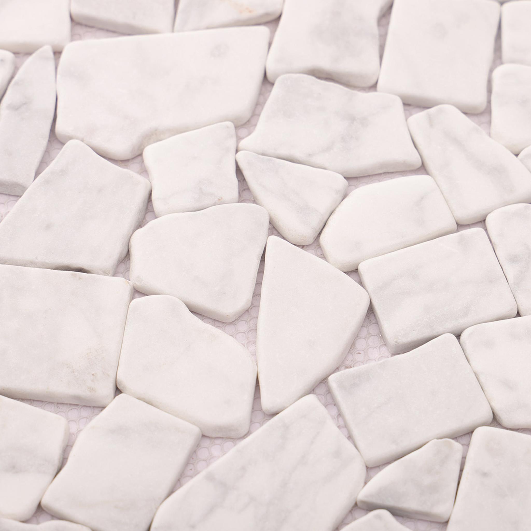 Cracked White Carrara Marble Mosaic Tile — mosaic ghép nghệ thuật bằng đá marble trắng & trắng Carrara