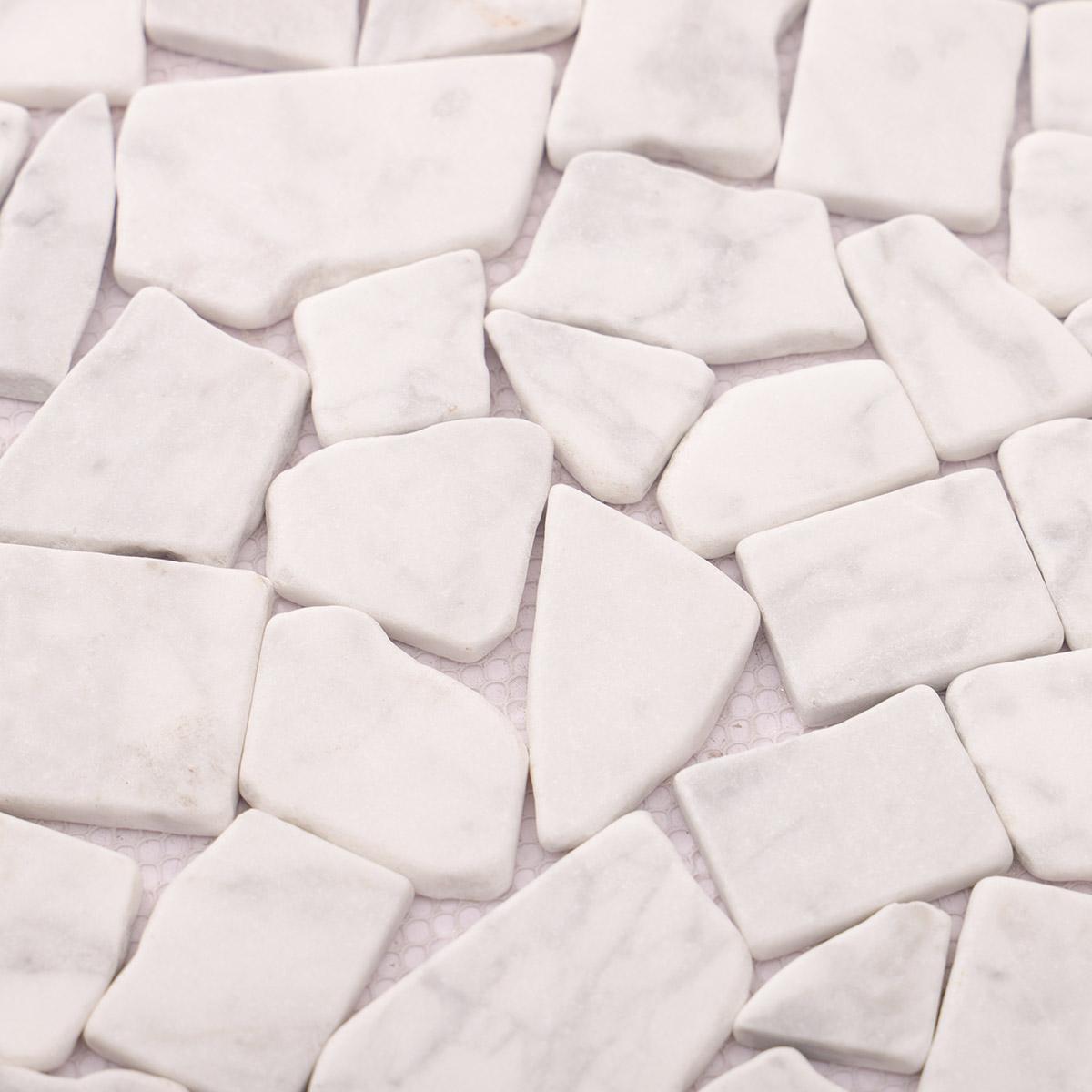 Cracked White Carrara Marble Mosaic Tile — mosaic ghép nghệ thuật bằng đá marble trắng & trắng Carrara