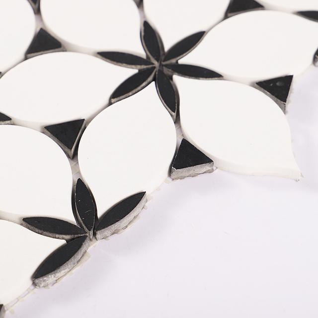 Black and White Petal Waterjet Marble Mosaic — mosaic hoa văn waterjet bằng đá marble đen & trắng