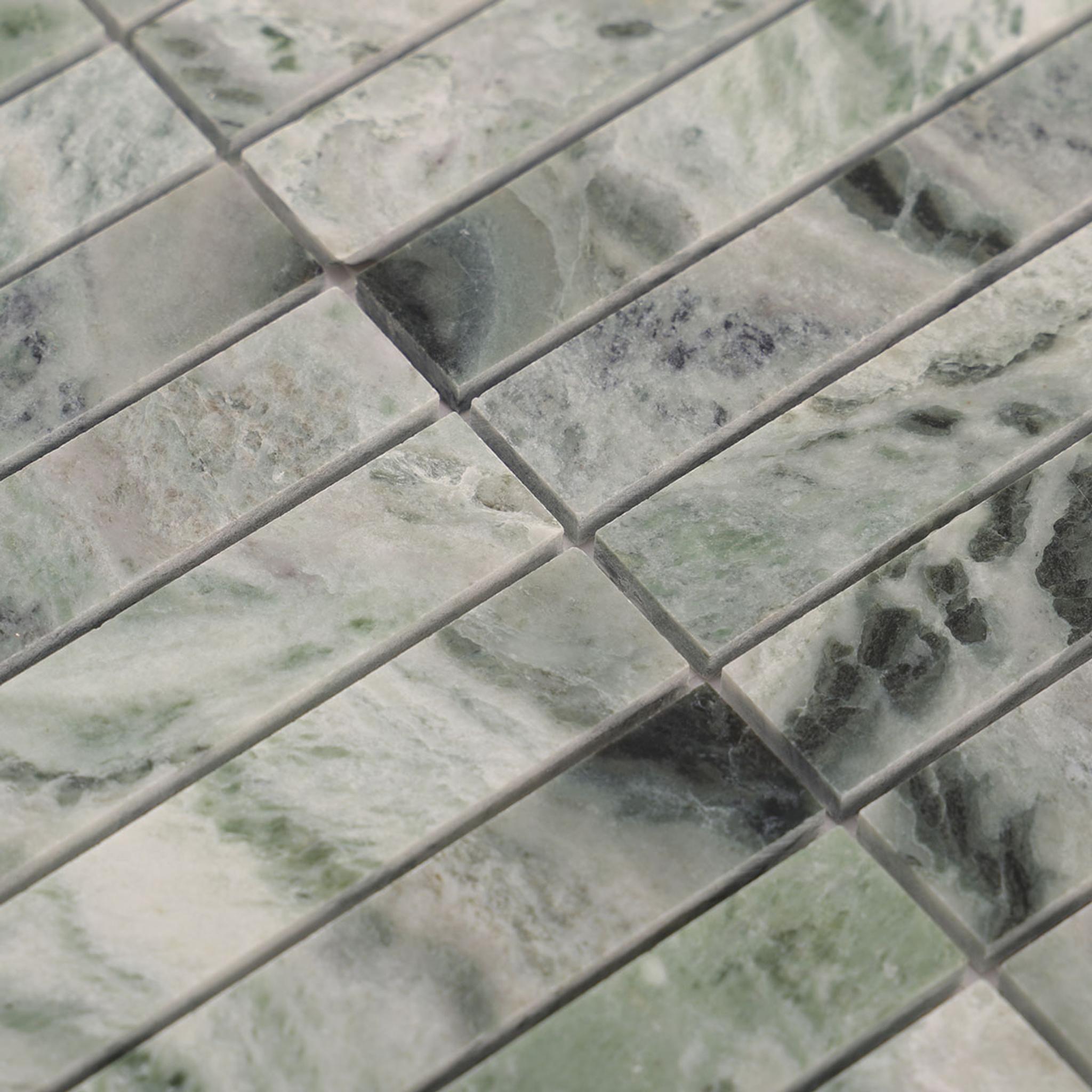 Sage Green Polished Marble Vertical Mosaic Tiles — mosaic ghép nghệ thuật bằng đá marble xanh lục