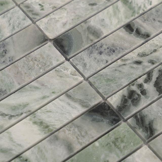 Sage Green Polished Marble Vertical Mosaic Tiles — mosaic ghép nghệ thuật bằng đá marble xanh lục
