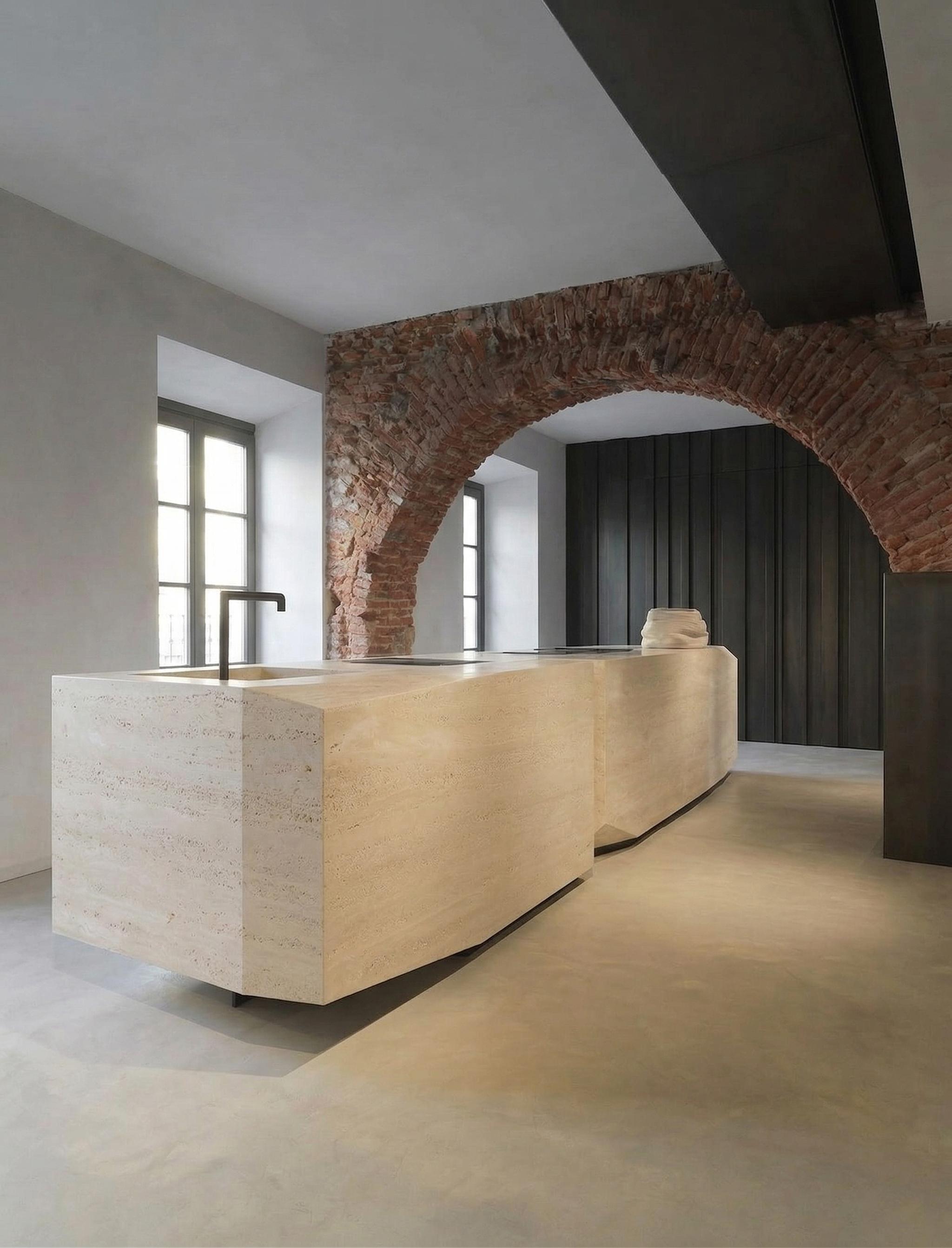 Đảo bếp travertine — Travertine kem