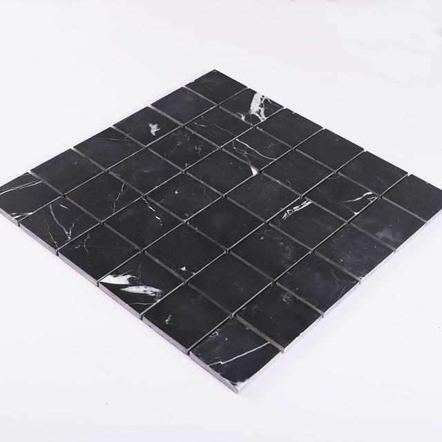 Nero Black Large Square Marble Mosaic Tile 2X2 — mosaic vuông bằng đá marble đen