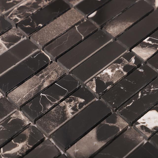 Nero Marquina Black Marble Mosaic Tiles for Bathrooms — mosaic ghép nghệ thuật bằng đá marble đen