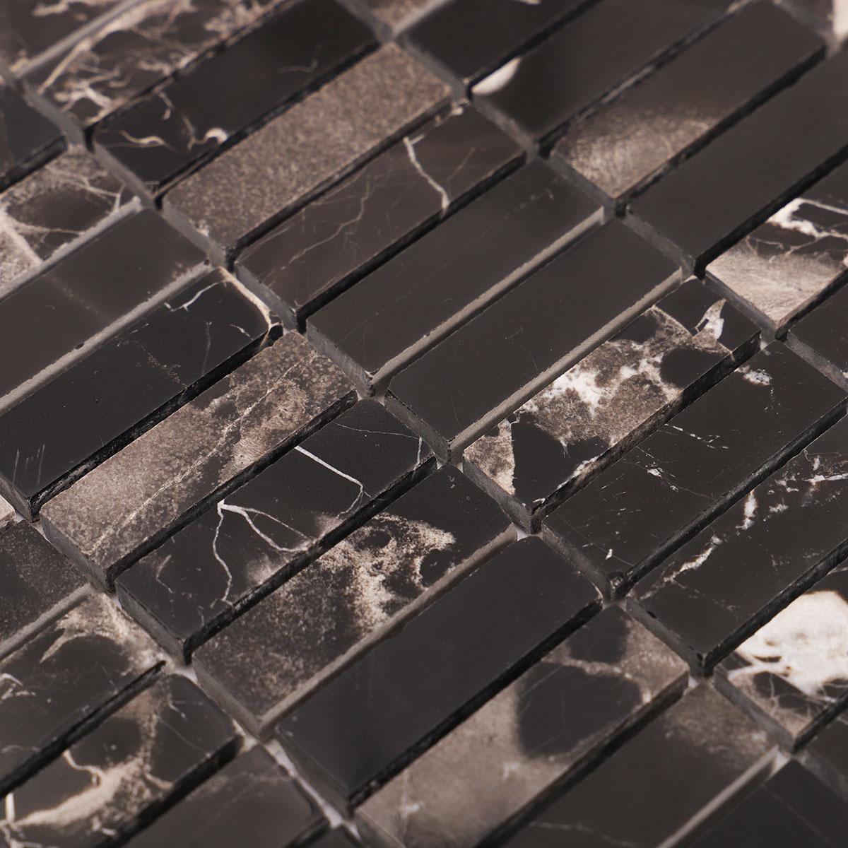 Nero Marquina Black Marble Mosaic Tiles for Bathrooms — mosaic ghép nghệ thuật bằng đá marble đen