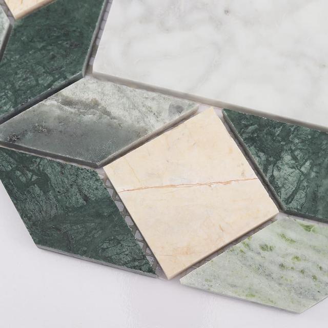 Geometric Octagon Marble Bathroom Tile Mosaic with Green and White — mosaic ghép nghệ thuật bằng đá marble trắng & xanh lục