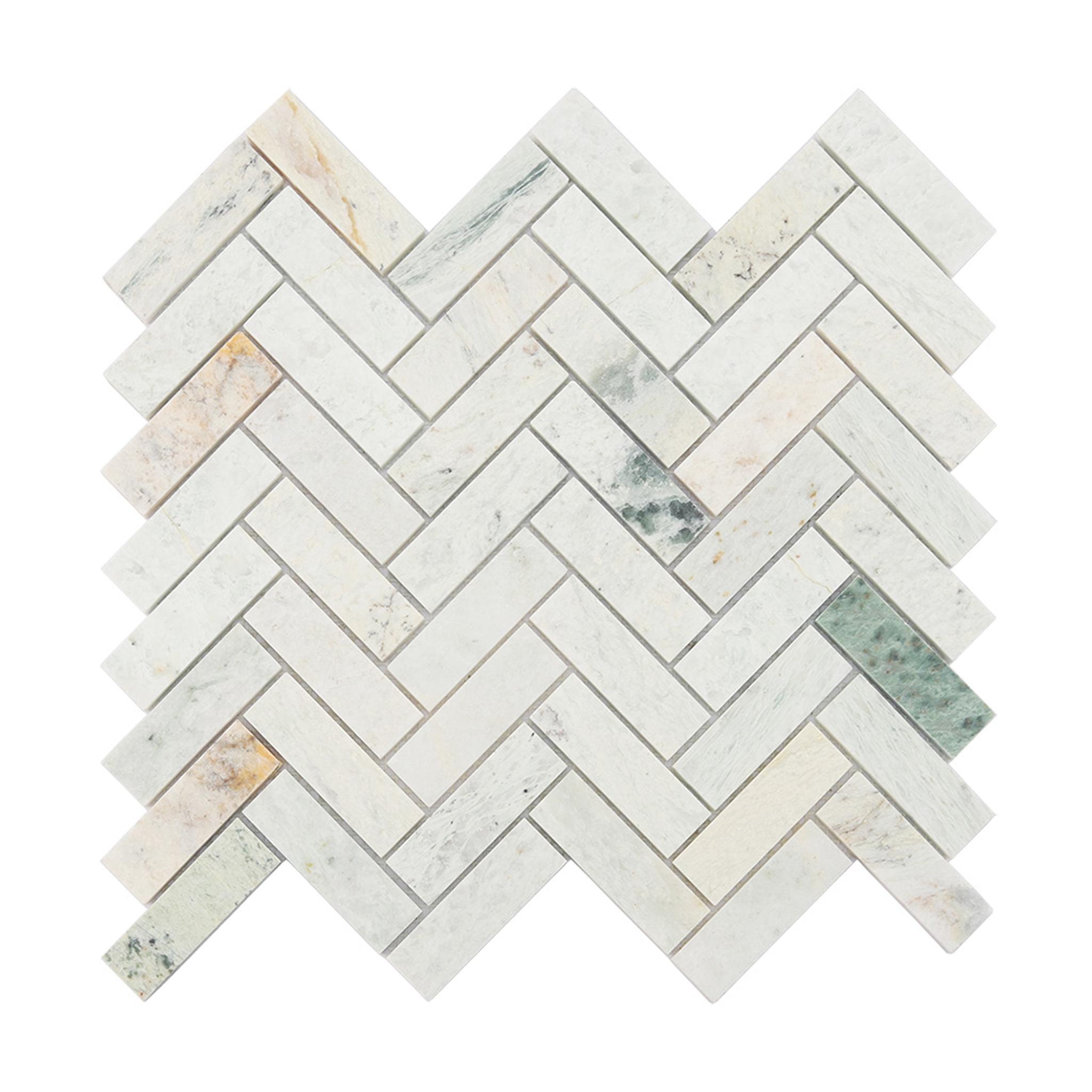 Green Herringbone Marble Floor Tile Wall Mosaic — mosaic xương cá bằng đá marble xanh lục