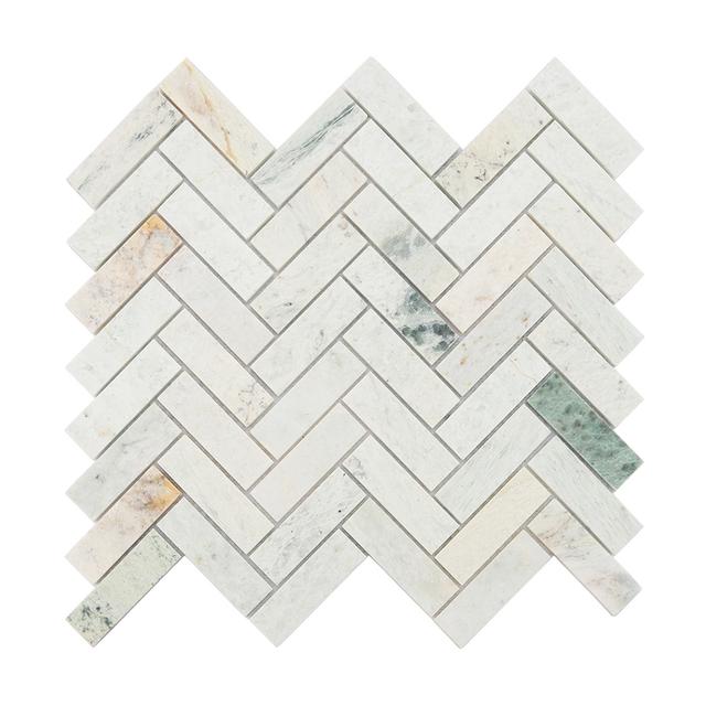 Ming Green Herringbone Marble Floor and Wall Mosaic — Rochelle Rochelle Stone