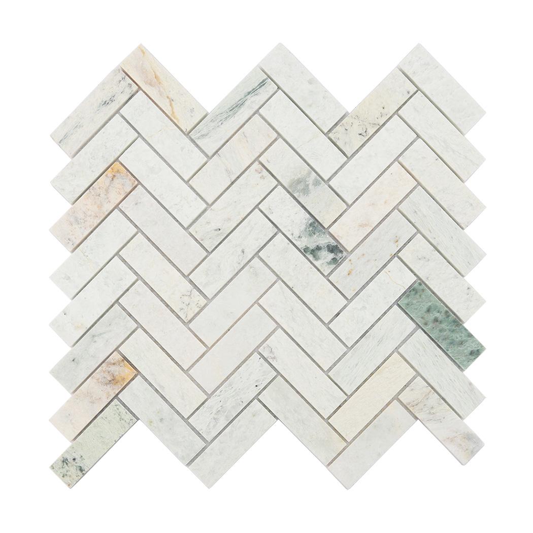 Green Herringbone Marble Floor Tile Wall Mosaic — mosaic xương cá bằng đá marble xanh lục