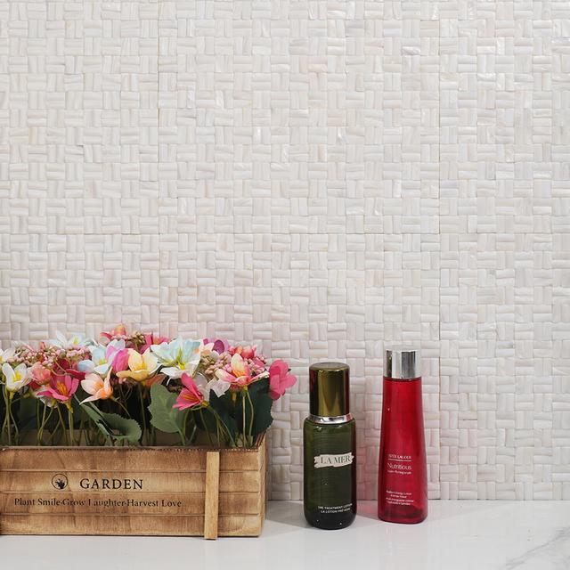 3D White Mother of Pearl Basket Weave Mosaic Tile — mosaic đan rổ (basketweave) bằng xà cừ trắng