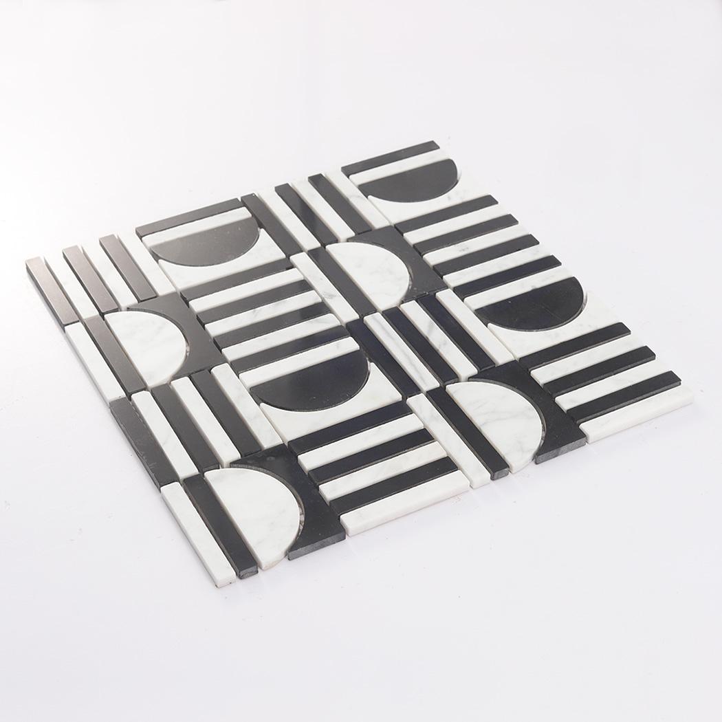 Black and White Geometric Marble Tile — mosaic ghép nghệ thuật bằng đá marble đen & trắng