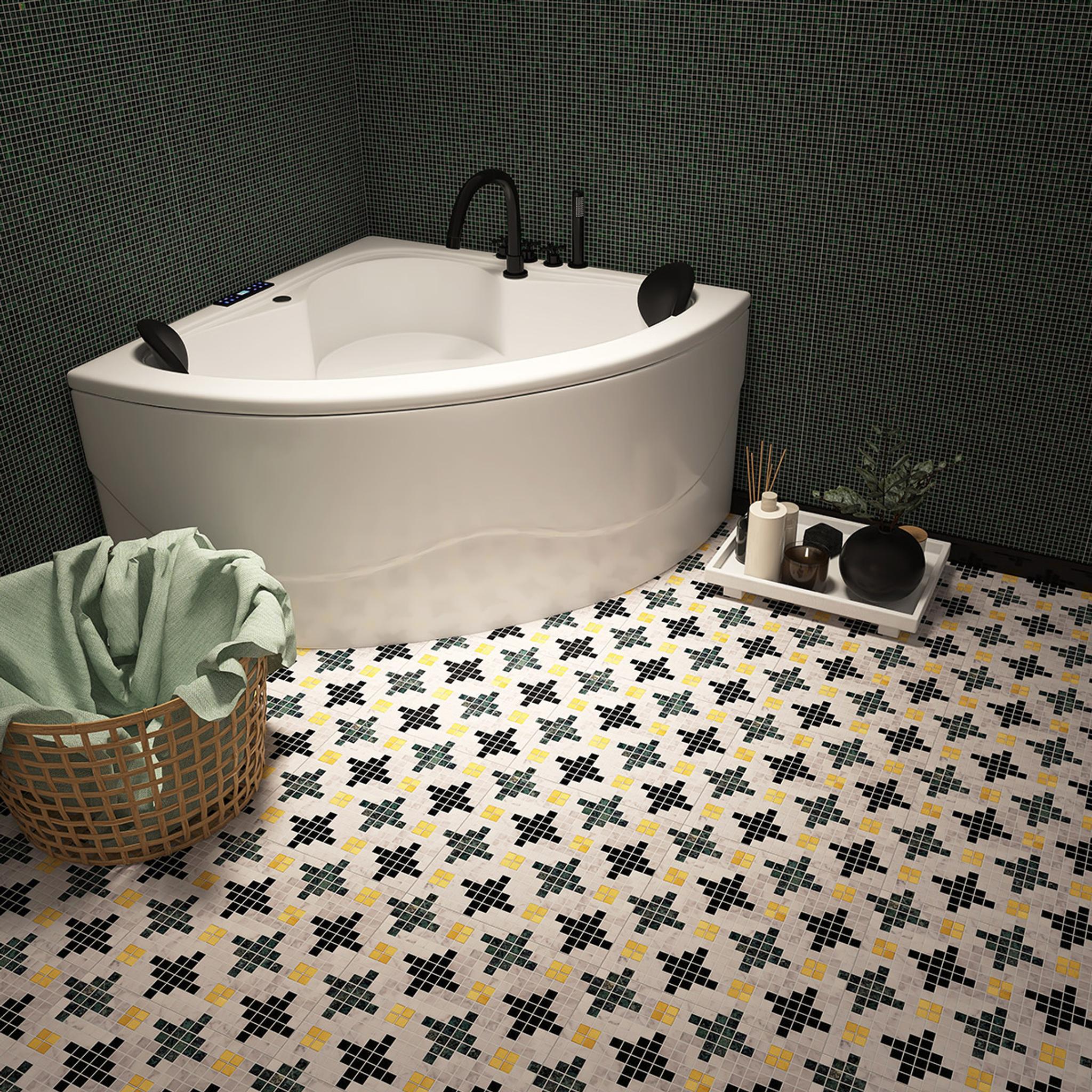 Green White Mix Gold Marble Metal Square Mosaic Tiles — mosaic vuông bằng đá marble trắng & xanh lục