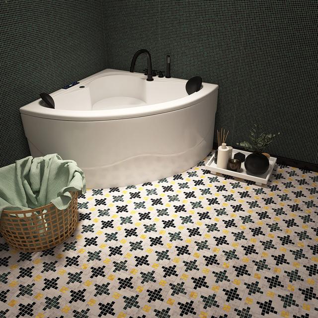 Green White Mix Gold Marble Metal Square Mosaic Tiles — mosaic vuông bằng đá marble trắng & xanh lục