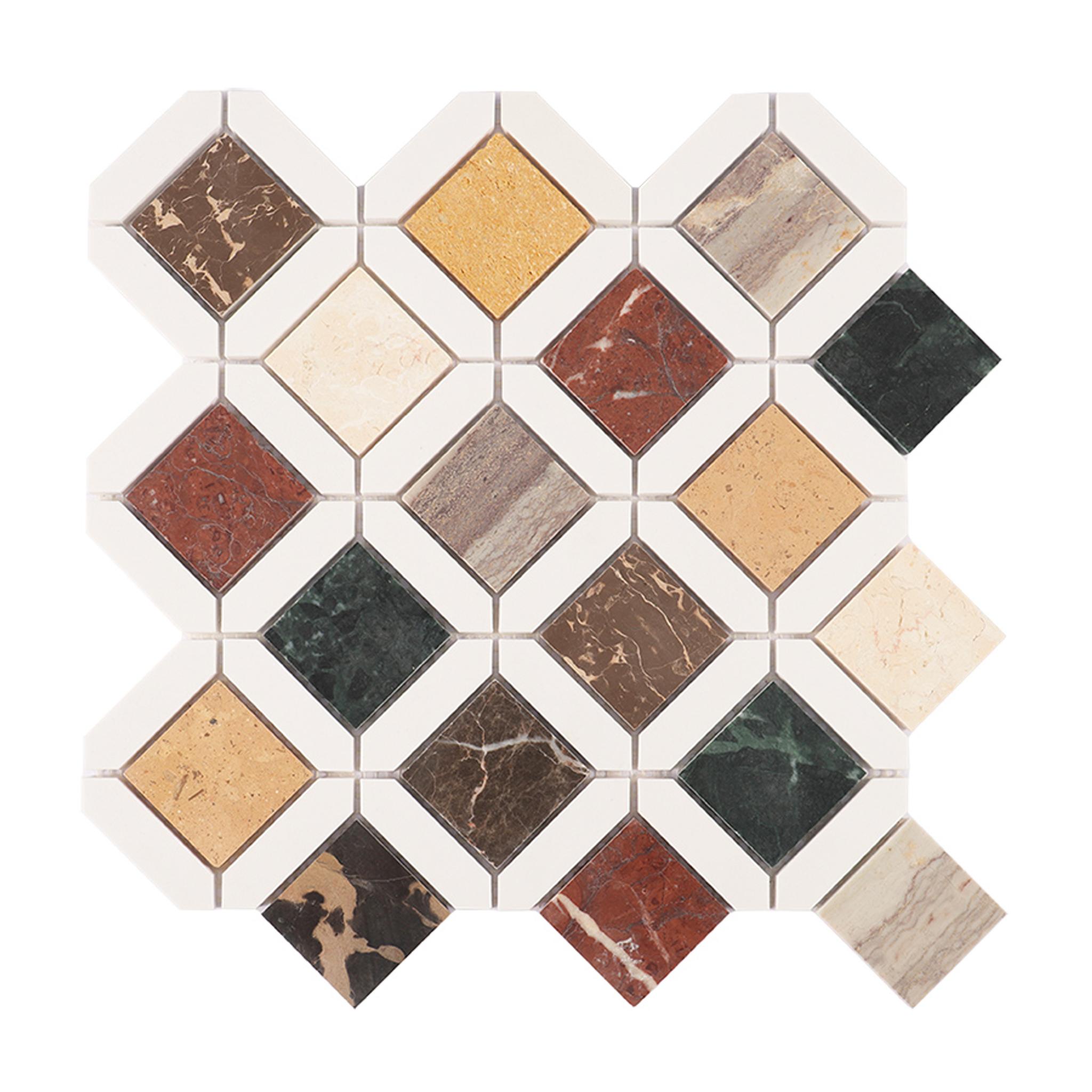 Picket and Square Geometria Multicolor Marble Tile — mosaic vuông bằng đá marble tự nhiên