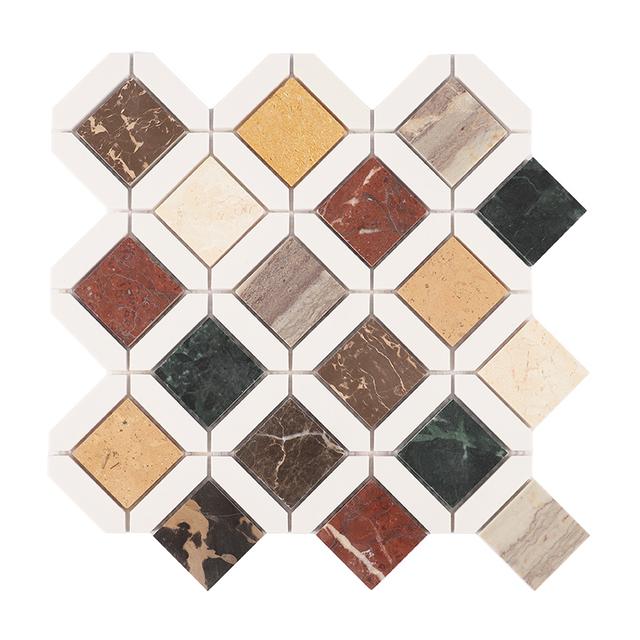 Picket and Square Geometria Multicolor Marble Tile — mosaic vuông bằng đá marble tự nhiên
