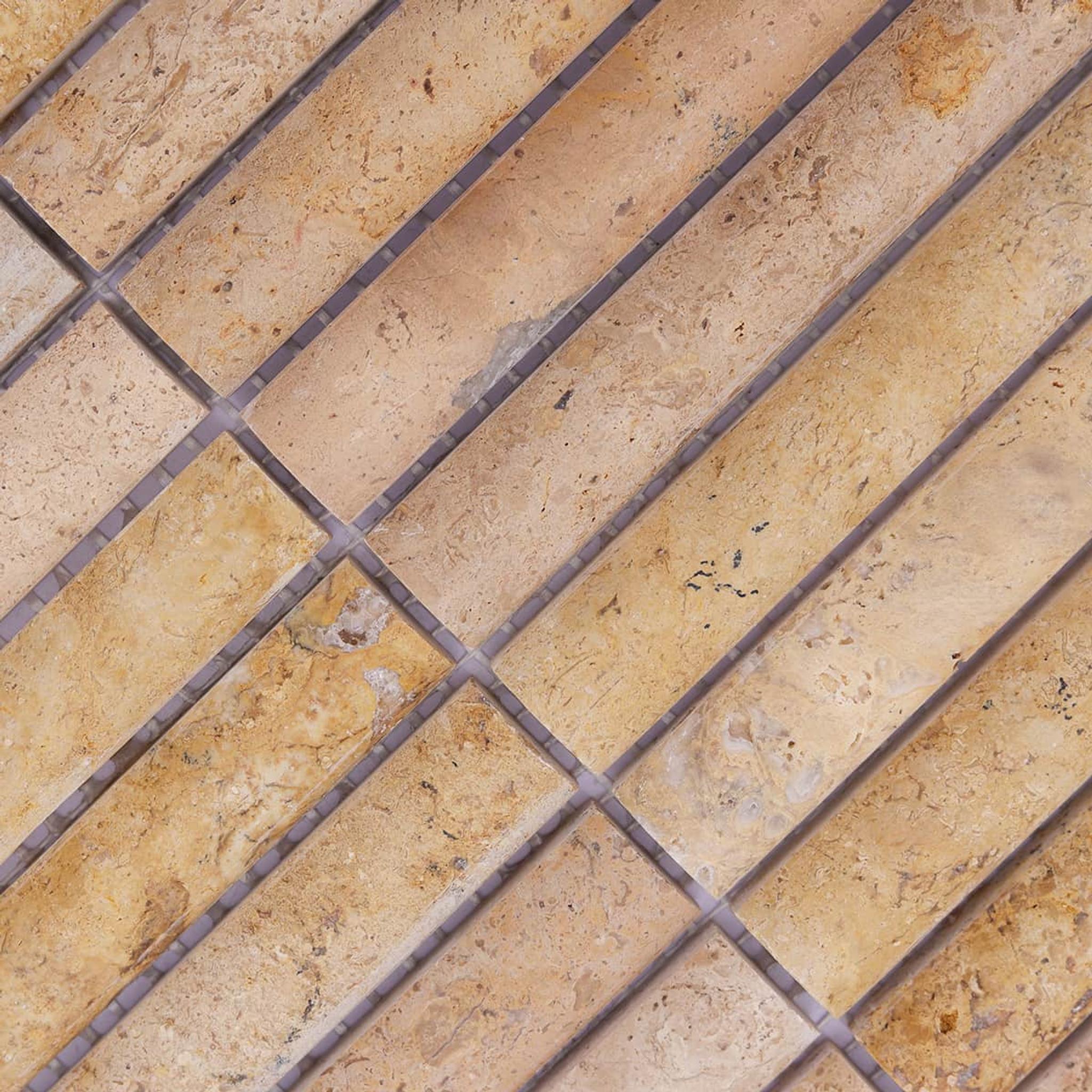 Beige 3D Fluted Travertine Mosaic Bathroom Stone Tile — mosaic rãnh sọc (fluted) bằng đá travertine beige