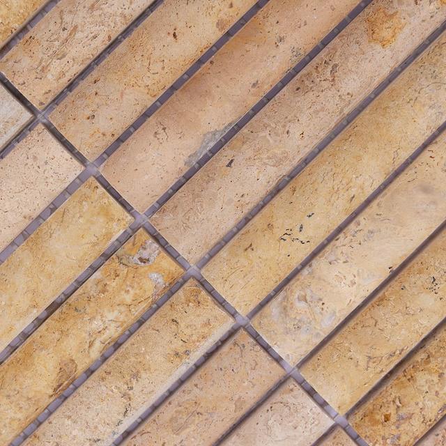 Beige 3D Fluted Travertine Mosaic Bathroom Stone Tile — mosaic rãnh sọc (fluted) bằng đá travertine beige