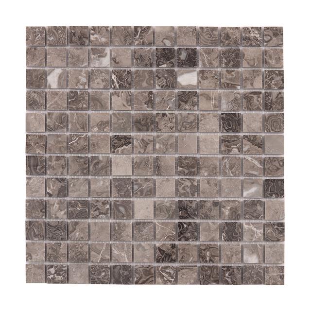 Grey-Taupe Square Marble Mosaic Tiles - Vuông Marble Xám Nâu Vân Xoáy — Rochelle Rochelle Stone