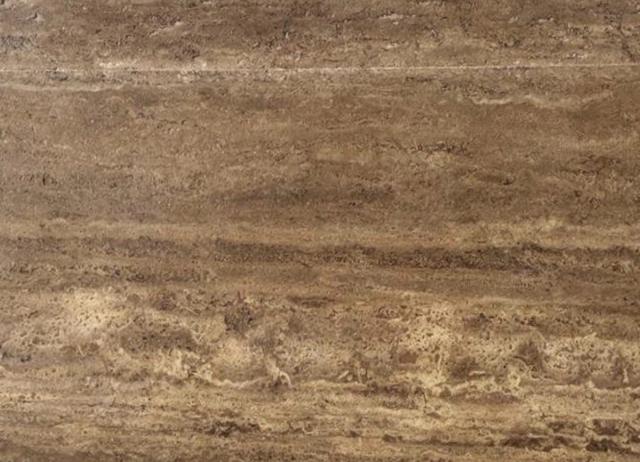 Mặt tấm Travertino Noce — vân vein-cut nâu óc chó, vân thực tế