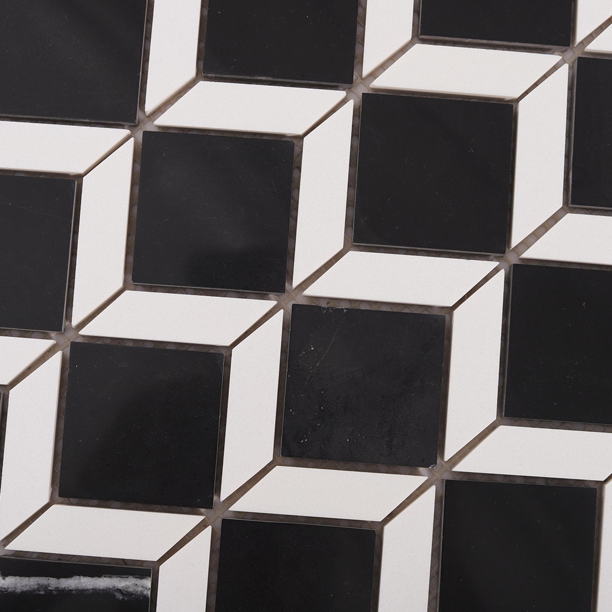 White and Black Geometric Square Marble Tile — mosaic vuông bằng đá marble đen & trắng