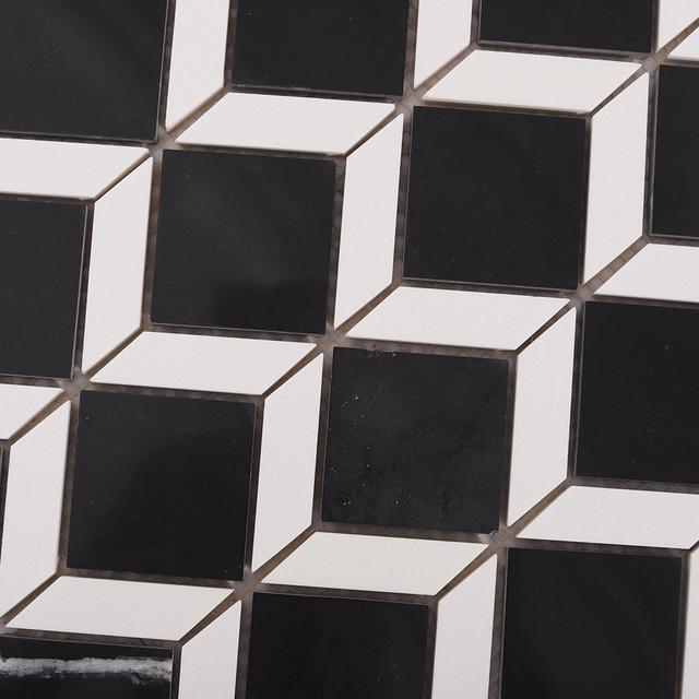 White and Black Geometric Square Marble Tile — mosaic vuông bằng đá marble đen & trắng