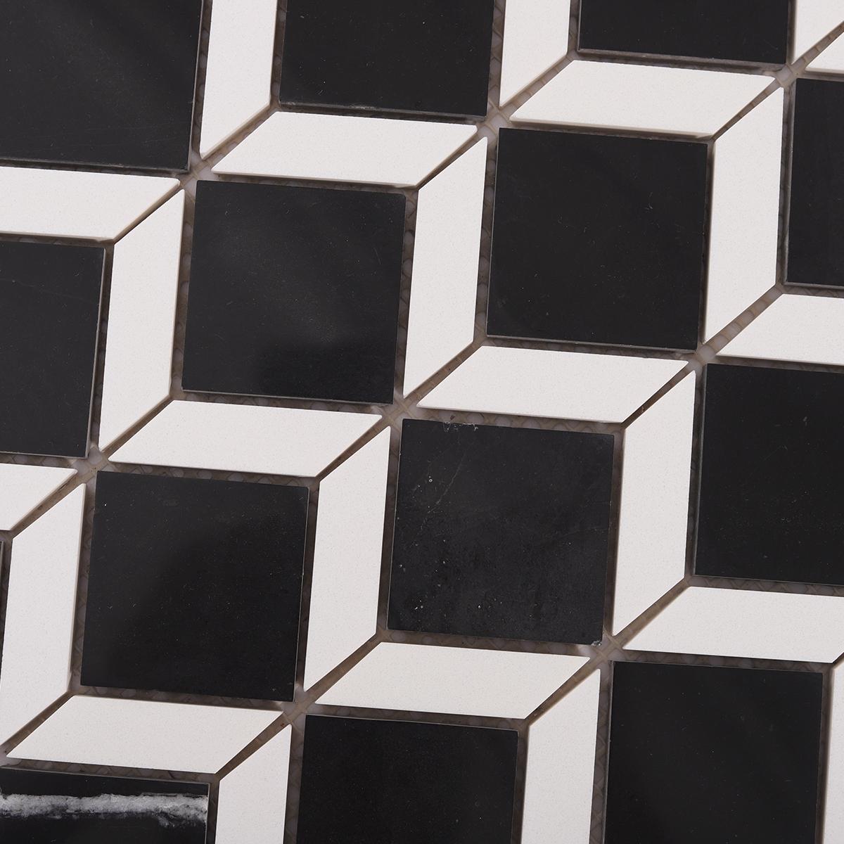 White and Black Geometric Square Marble Tile — mosaic vuông bằng đá marble đen & trắng