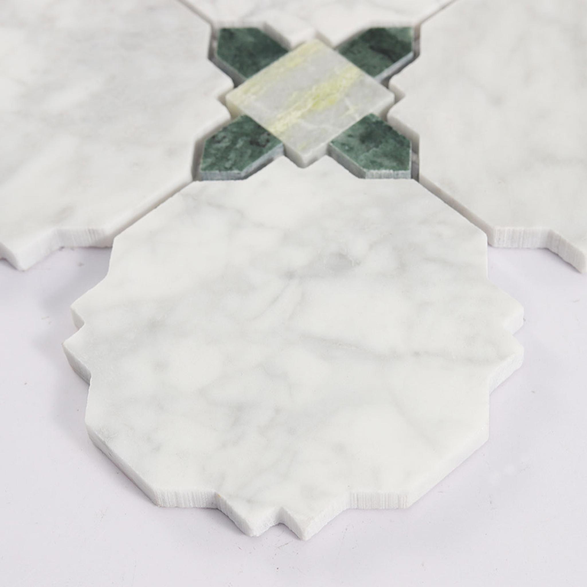 White and Green Marble Geometric Tile Kitchen Backsplash Mosaic — mosaic ghép nghệ thuật bằng đá marble trắng & xanh lục