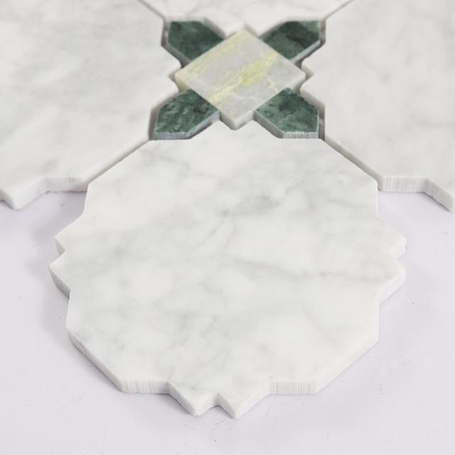 White and Green Marble Geometric Tile Kitchen Backsplash Mosaic — mosaic ghép nghệ thuật bằng đá marble trắng & xanh lục