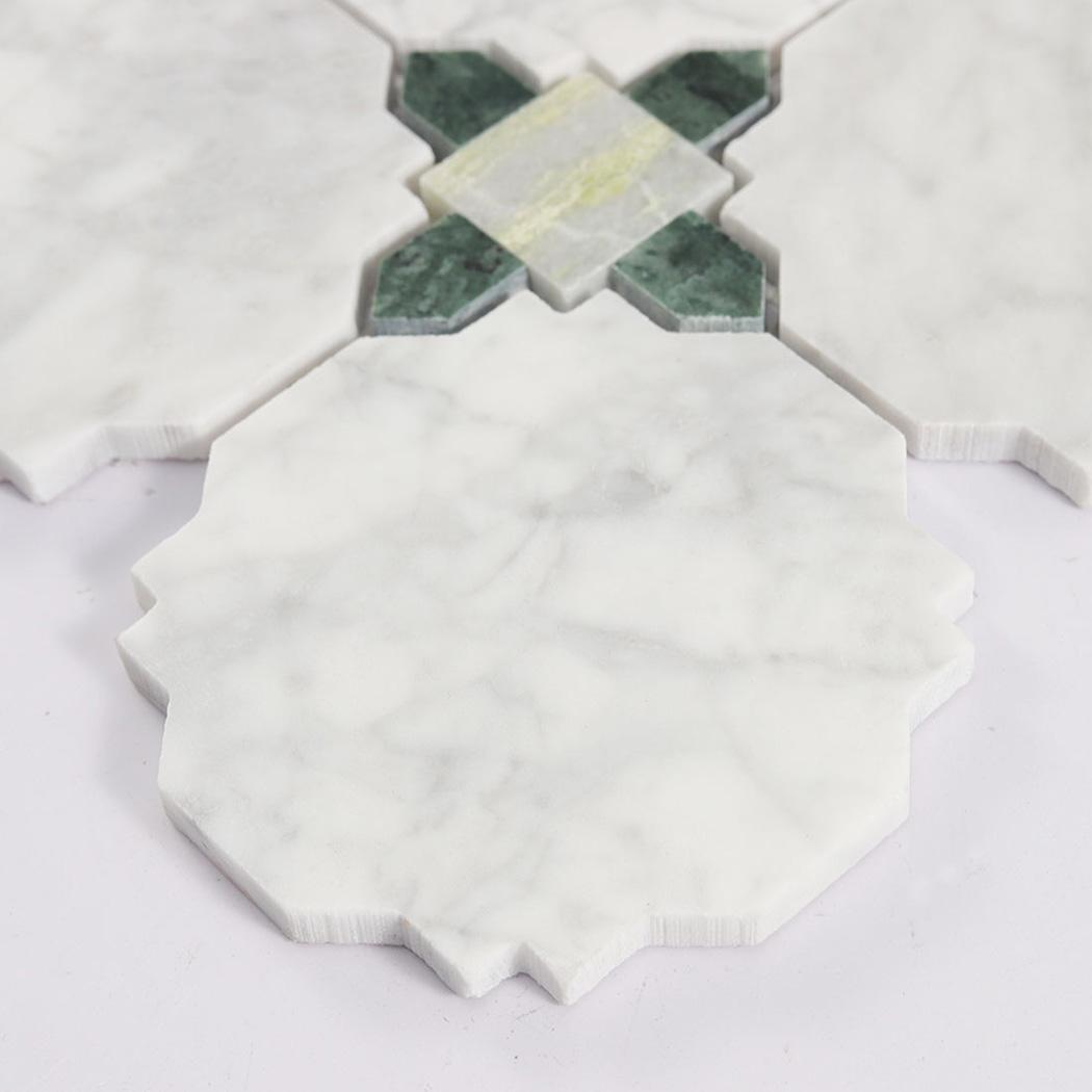 White and Green Marble Geometric Tile Kitchen Backsplash Mosaic — mosaic ghép nghệ thuật bằng đá marble trắng & xanh lục