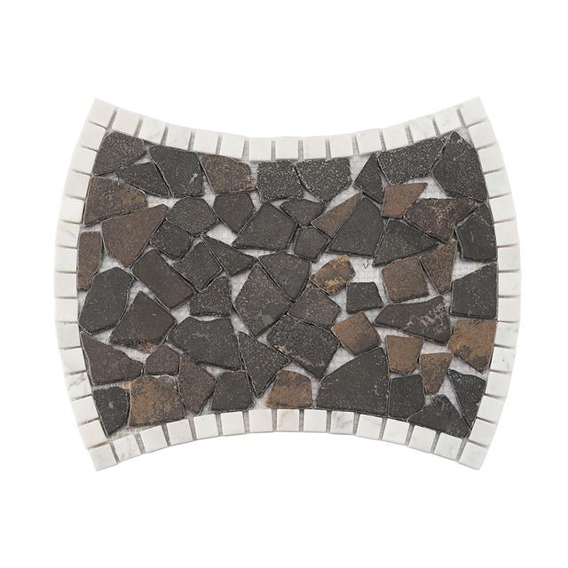 Irregular Broken Marble Mosaic Dark Brown Tile with White Border — mosaic ghép nghệ thuật bằng đá marble trắng & nâu
