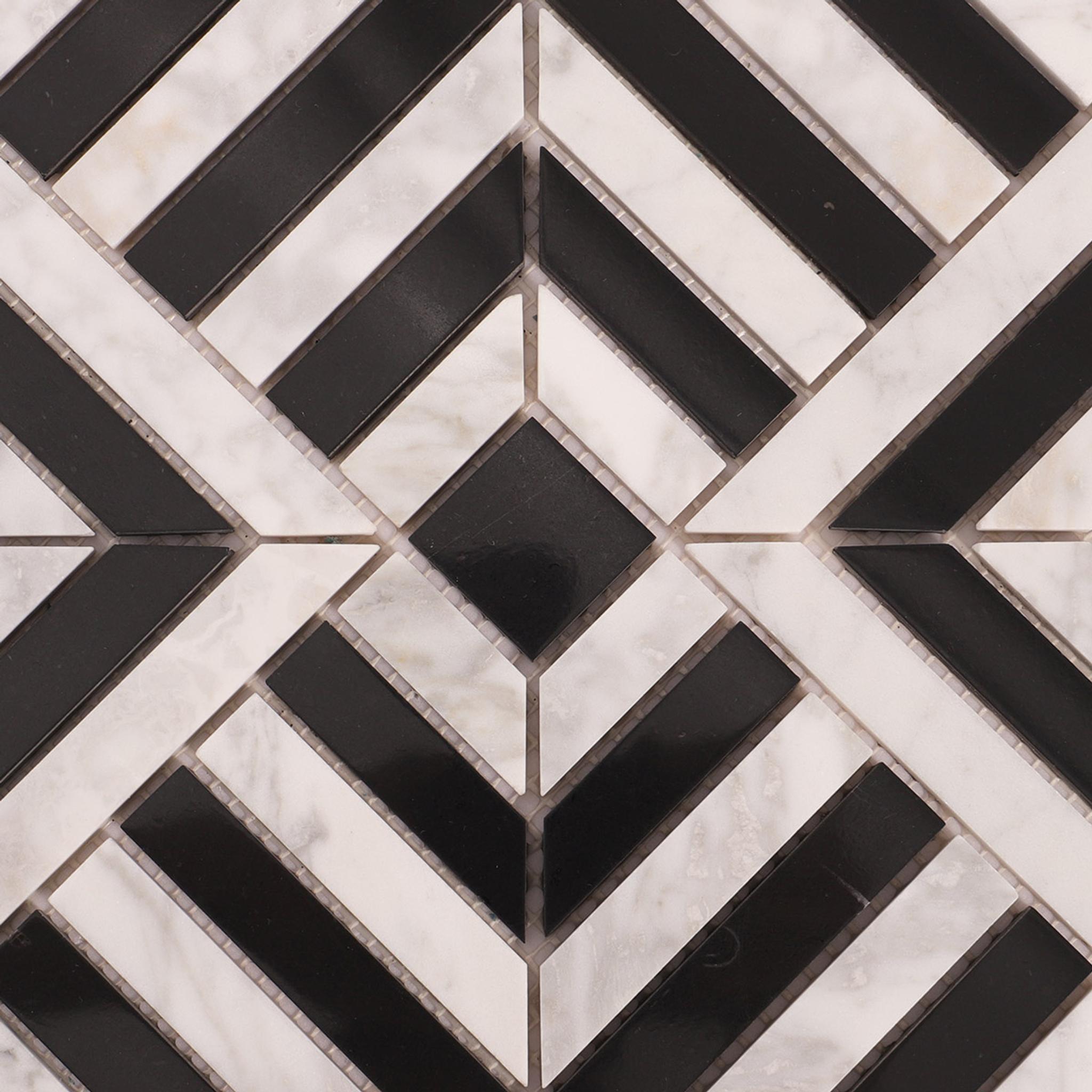 Carrara White and Black Geometric Marble Mosaic Tiles — mosaic ghép nghệ thuật bằng đá marble đen & trắng