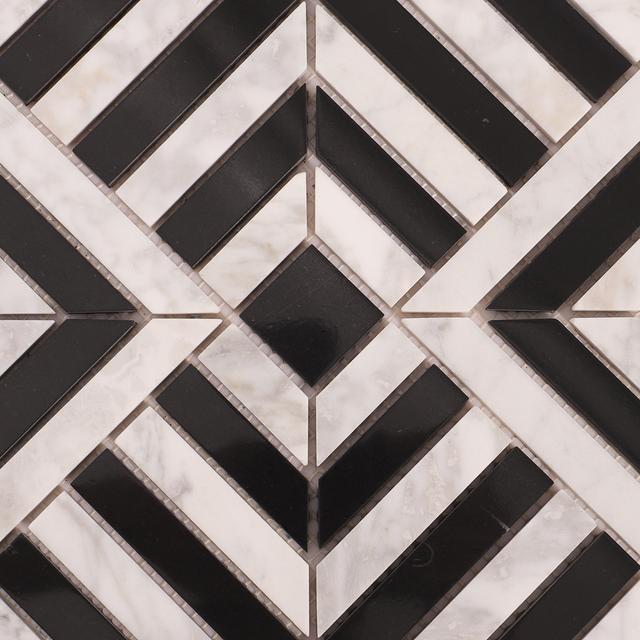 Carrara White and Black Geometric Marble Mosaic Tiles — mosaic ghép nghệ thuật bằng đá marble đen & trắng