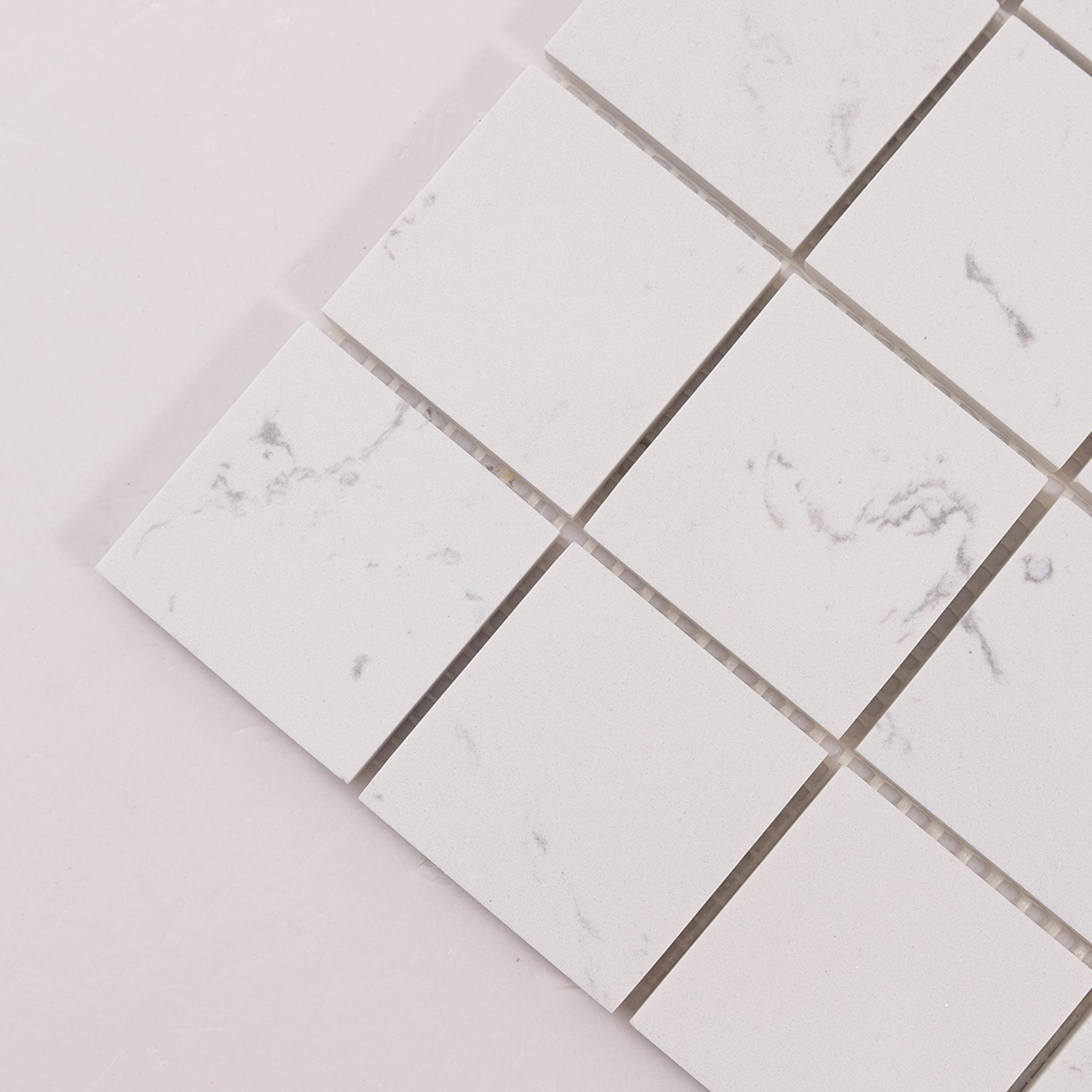 White Square Polished Marble Mosaic Tiles — mosaic vuông bằng đá marble trắng