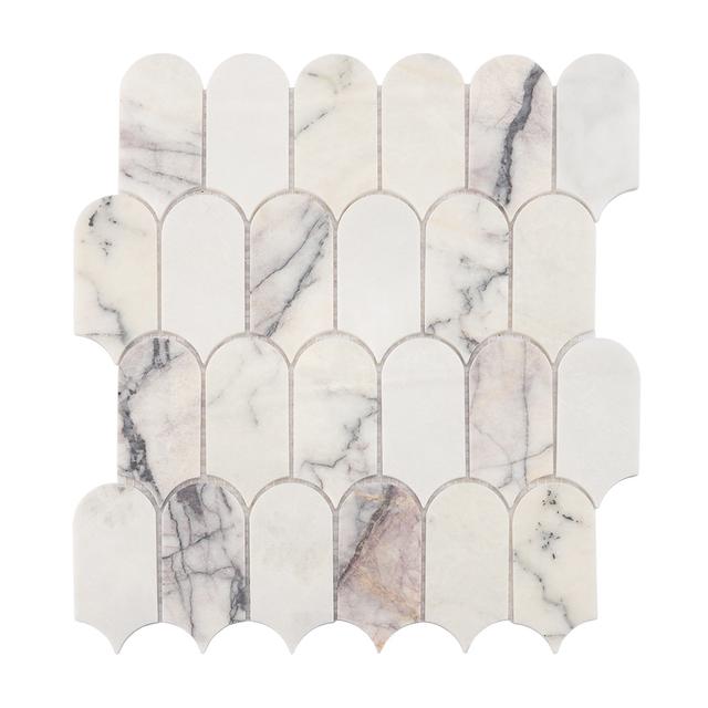 Elongated Scale Marble Mosaic Tile - Vảy Thuôn Nền Trắng Vân Tím Nhạt — Rochelle Rochelle Stone
