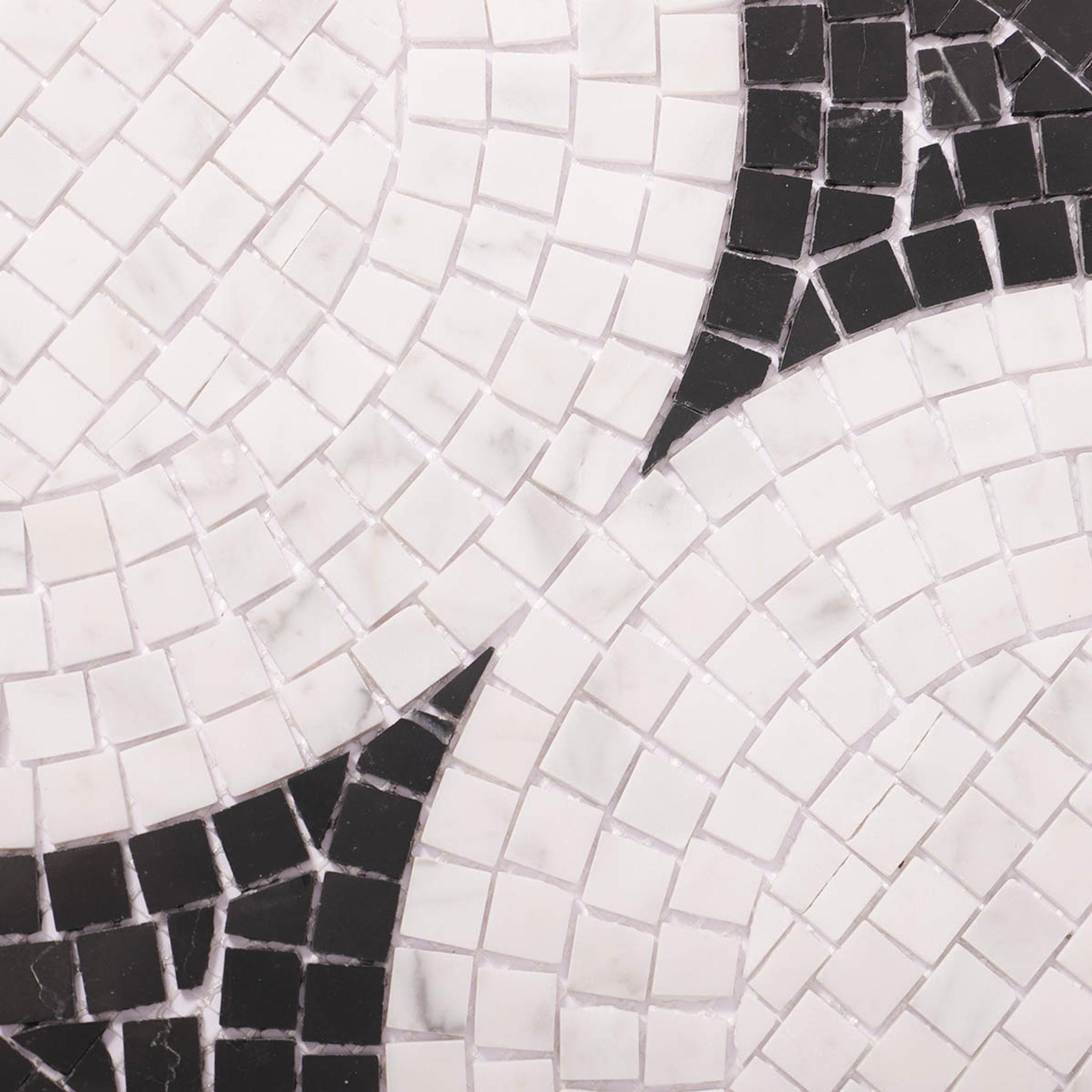 Black and White Semicircle Handmade Mosaic Tiles — mosaic ghép nghệ thuật bằng đá marble đen & trắng