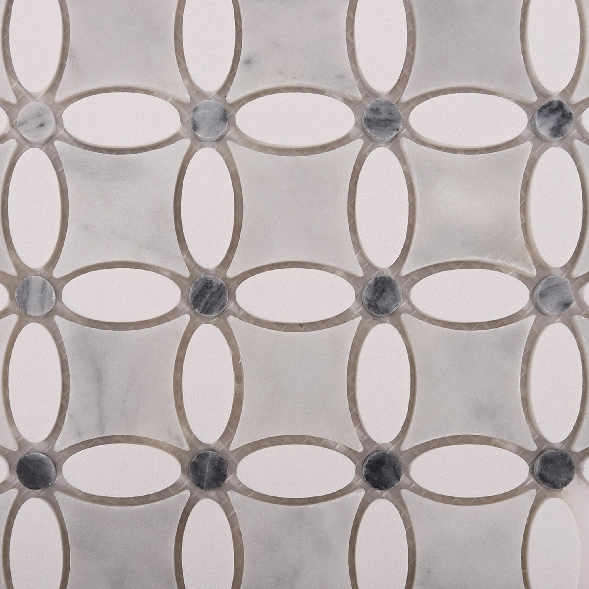 Thassos Gray and White Floral Marble Mosaic Tiles — mosaic hoa văn waterjet bằng đá marble trắng & xám