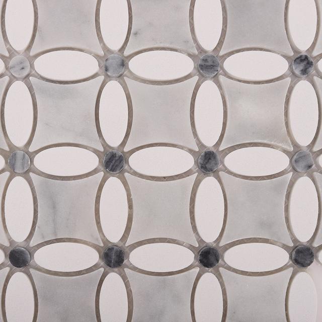 Thassos Gray and White Floral Marble Mosaic Tiles — mosaic hoa văn waterjet bằng đá marble trắng & xám