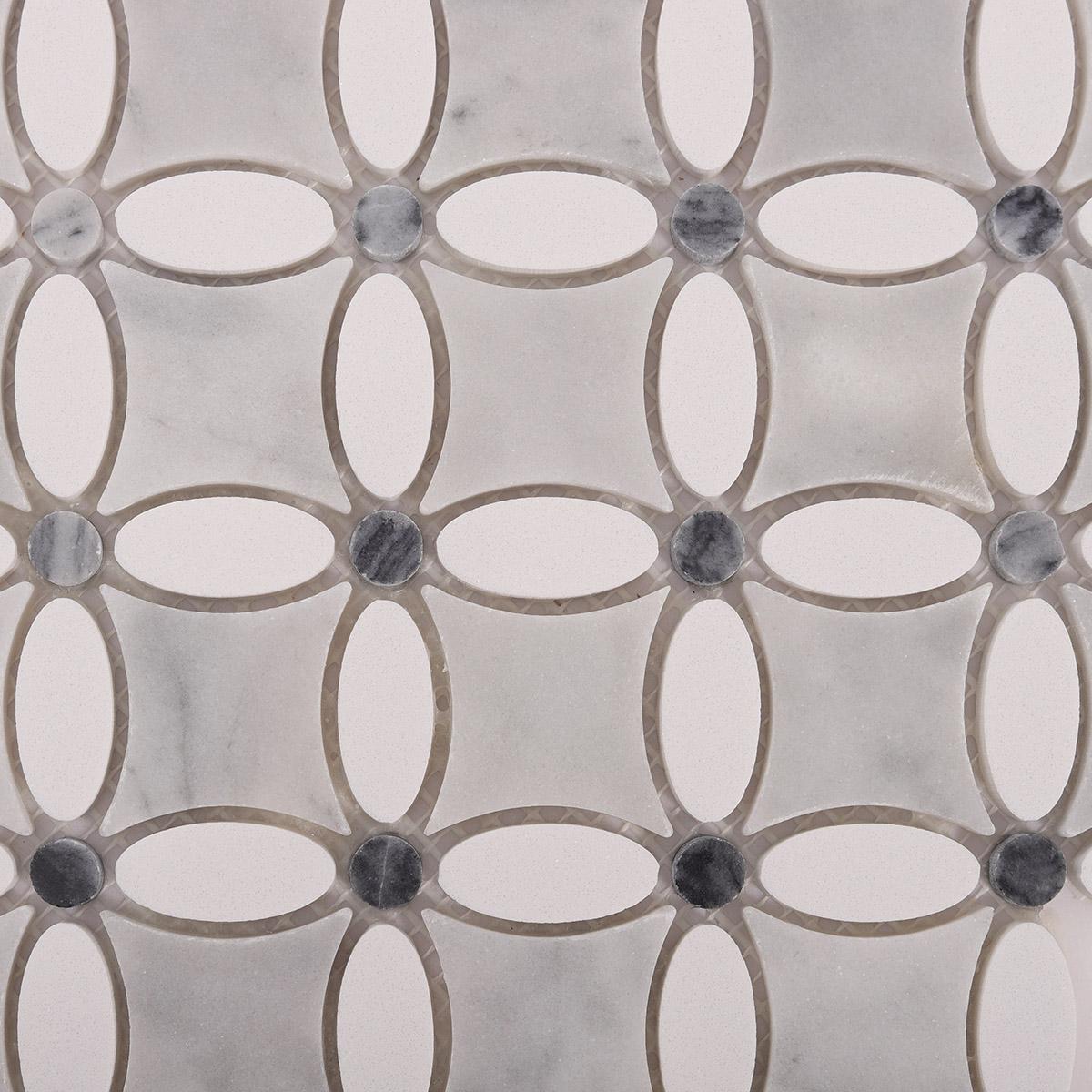 Thassos Gray and White Floral Marble Mosaic Tiles — mosaic hoa văn waterjet bằng đá marble trắng & xám