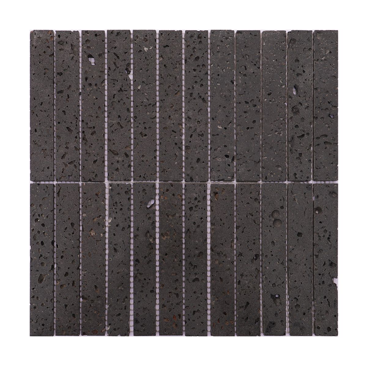 Charcoal Basalt Long Rectangle Stacked Mosaic (mosaic thanh dài xếp lớp đá basalt xám than) — Rochelle Rochelle Stone
