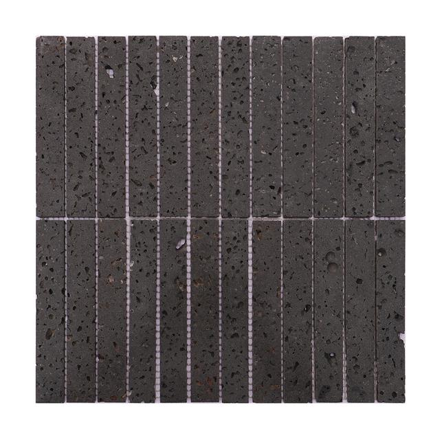 Charcoal Basalt Long Rectangle Stacked Mosaic (mosaic thanh dài xếp lớp đá basalt xám than) — Rochelle Rochelle Stone