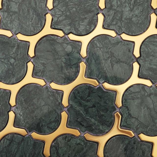 Arabesque Green Marble and Gold Metal Mosaic Tile — mosaic arabesque bằng đá marble xanh lục & vàng